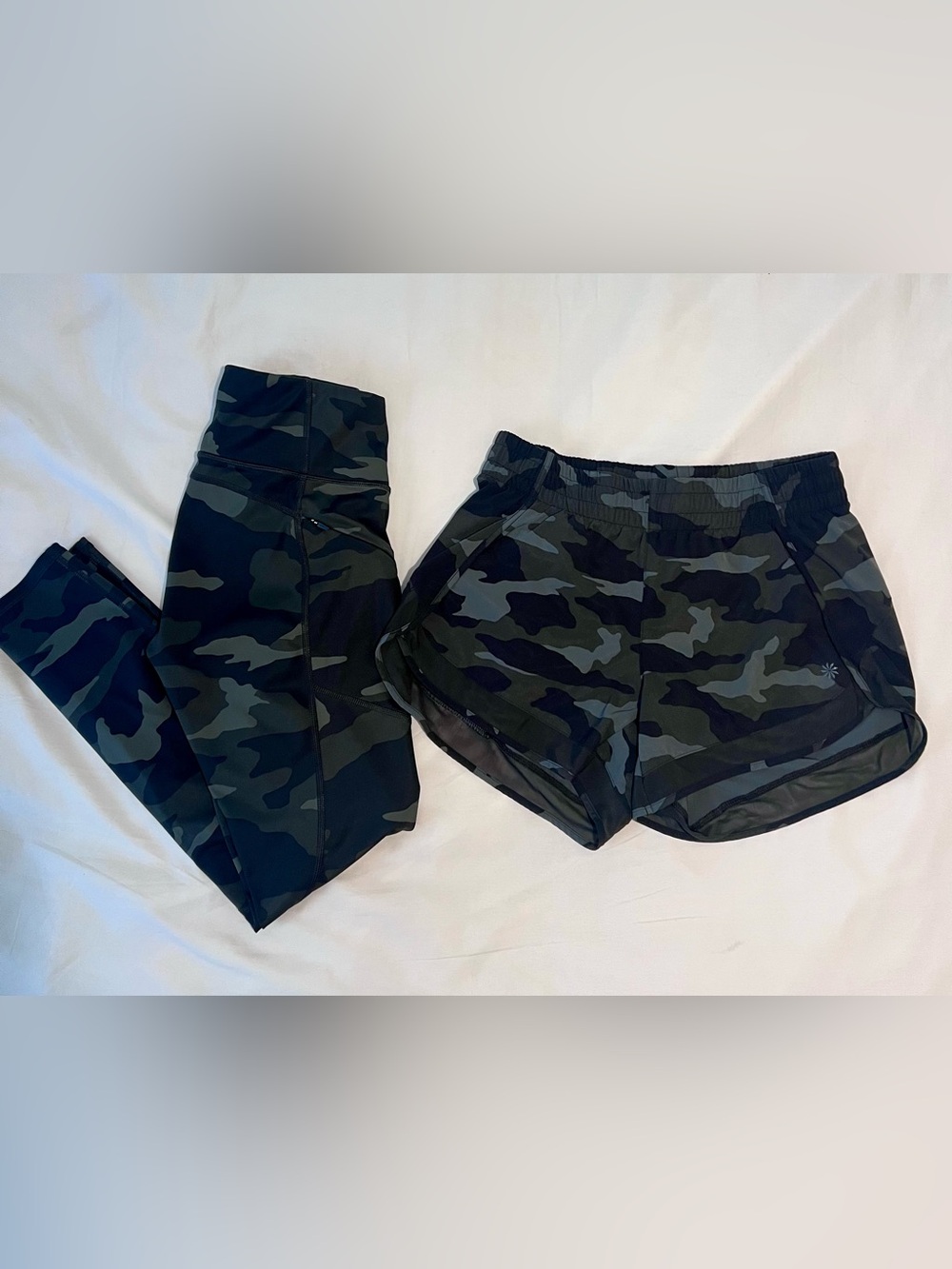 Athleta Camo Print Leggings & Shorts - Olive Green & Black